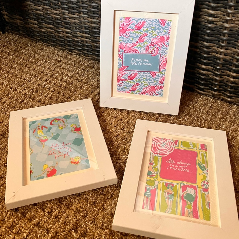 Lilly Pulitzer 3 White Picture Frame Set with Colorful Prints
